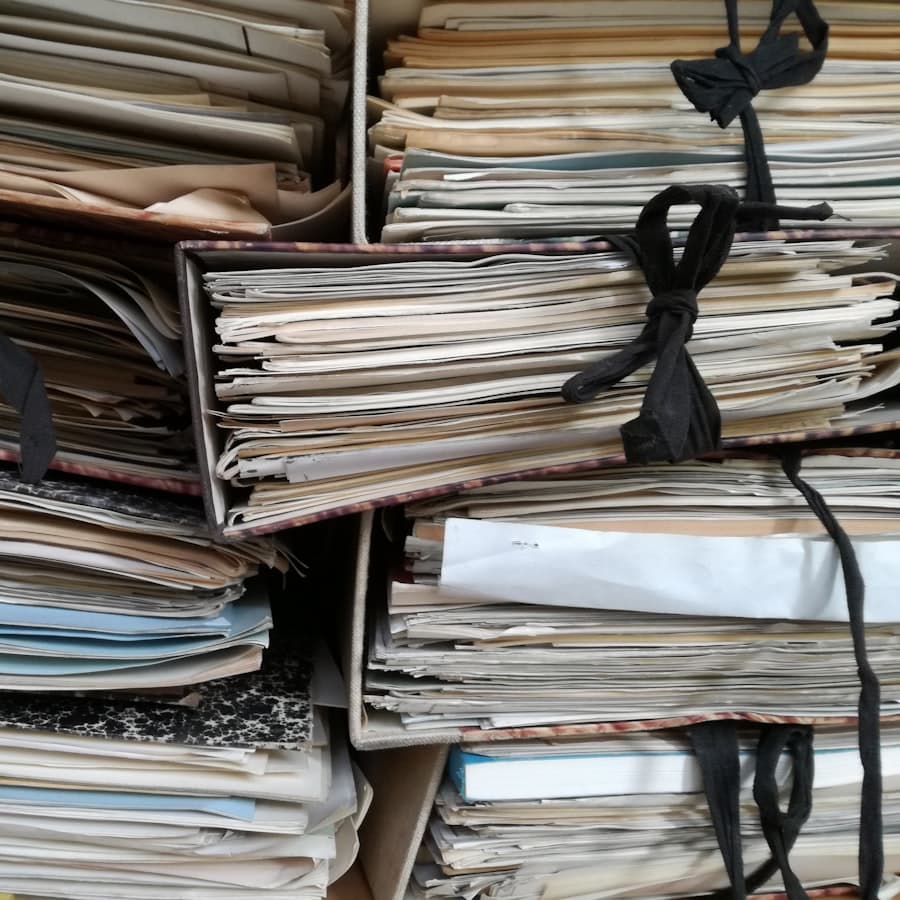 Stacks of archived courthouse record folders